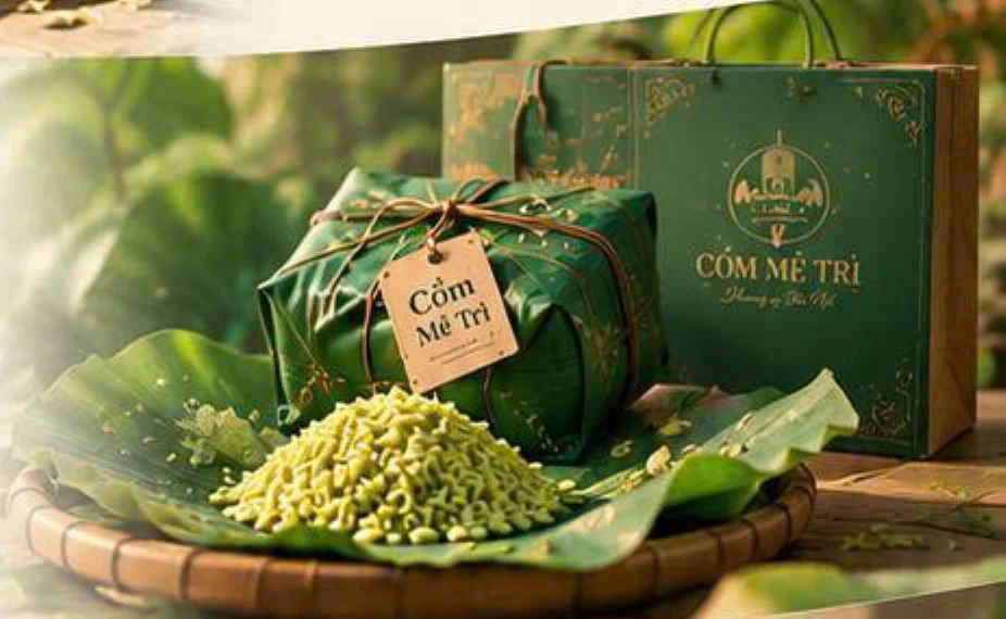 Cốm gói lá sen và túi quà Cốm Mễ Trì
